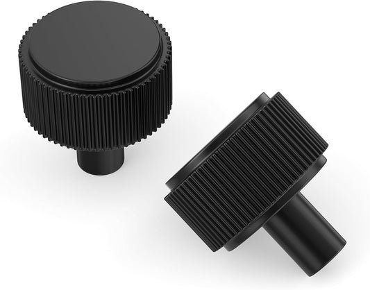 homdiy 5 Pack Matte Black Cabinet Knobs Kitchen Cabinet Knobs Round Knurled Drawer Pulls for Bathroom Kitchen Bedroom, Zinc Alloy