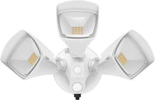 LED Dusk to Dawn Security Lights,Flood Lights with Photocell, 3800LM 5000K White Floodlights IP65 Waterproof 3 Heads Exterior Light for Garage, Patio, Yard(Photocell Sensor)