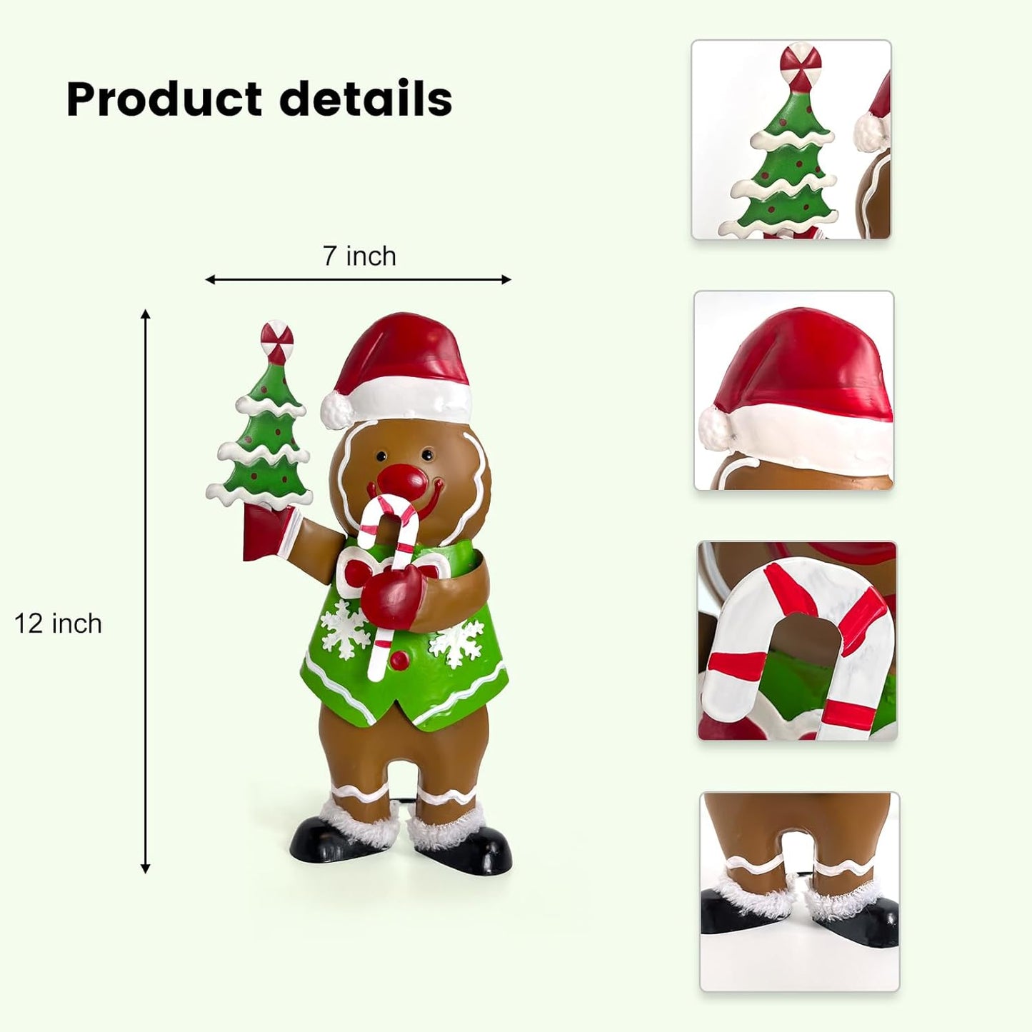 LIFFY Gingerbread Man Statue Christmas Decoration - Handmade Christmas Figurines for Indoor Home Decor - Unique Gift Ideas, with DIY Lights for Warm Holiday Decor