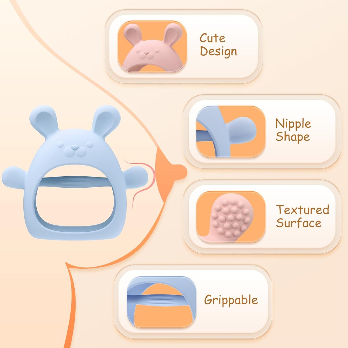 Baby Teething Toys Silicone 2 Pack Teethers Pacifier for Babies Over 3 Months Anti Dropping Wrist Hand Teethers Mitten Baby Chew Toys for Sucking Needs, BPA Free (Blue & Pink)