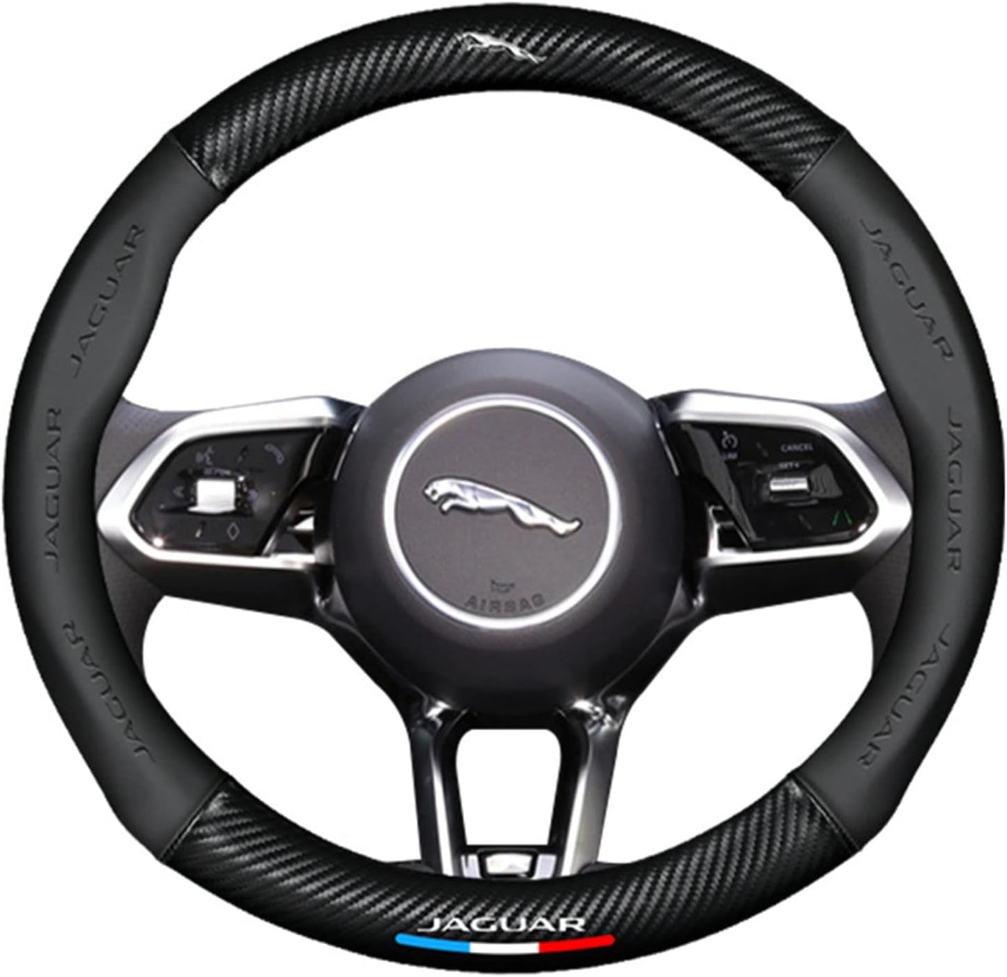 for Jaguar Steering Wheel Cover Custom-Fit, Fusion Carbon Fiber Premium Leather Cover with Emblem Logo Car Steering Wheel,Designed for Jaguar Car Accessories(JB-Old)
