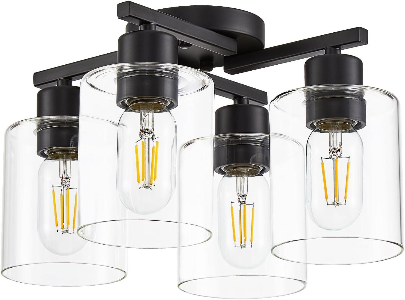 4 Light Kitchen Fixture, Black, Clear Glass
