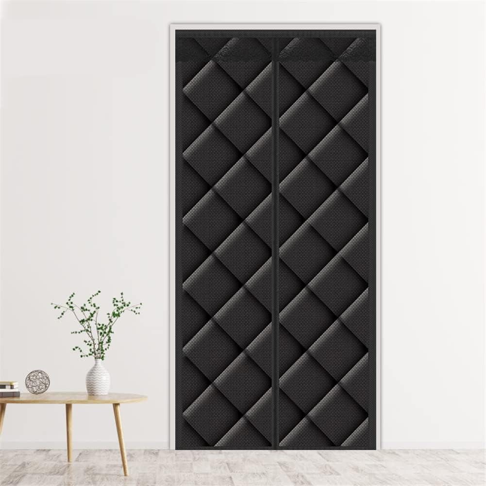 Liveinu Magnetic Thermal Insulated Door Curtain Storm Wind Fleece Insulation Curtian Magnetic Screen Door with Thermal Weatherproof Waterproof Anti Energy Loss Reduce Noise 35"x80" Inch Black