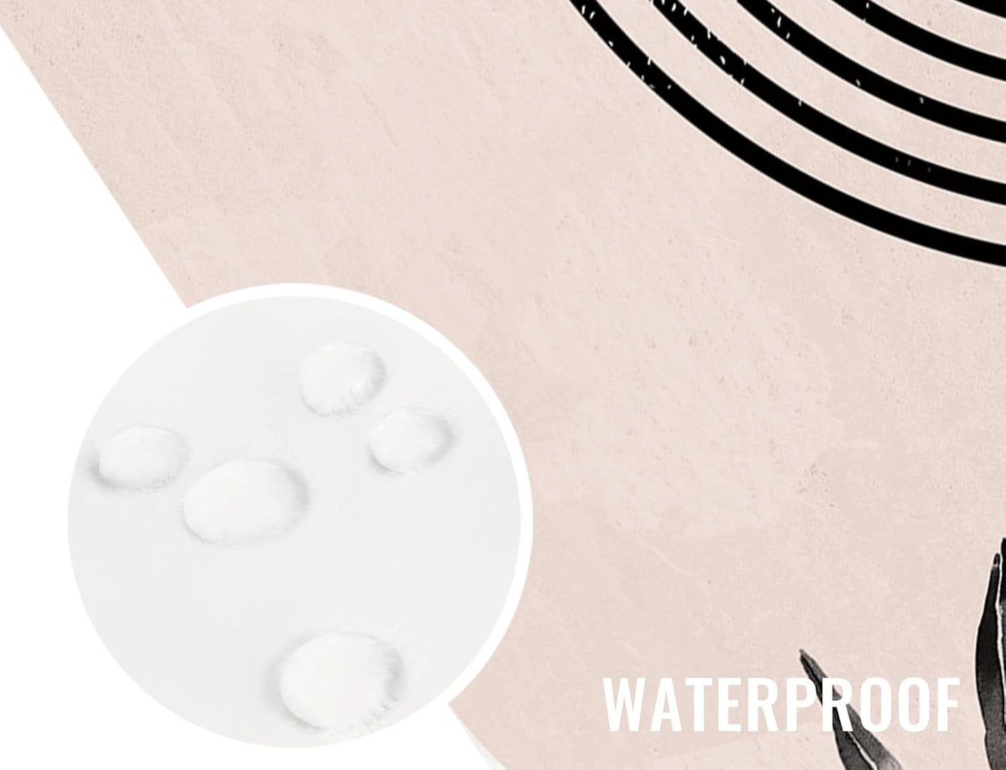 Funnytree 72x72 Inch Abstract Black Mid Century Boho Arch Sun Beige Modern Minimalistic Home Bathroom Bathtubs Decoration Plastic Waterproof Shower Curtain with 12 Hooks