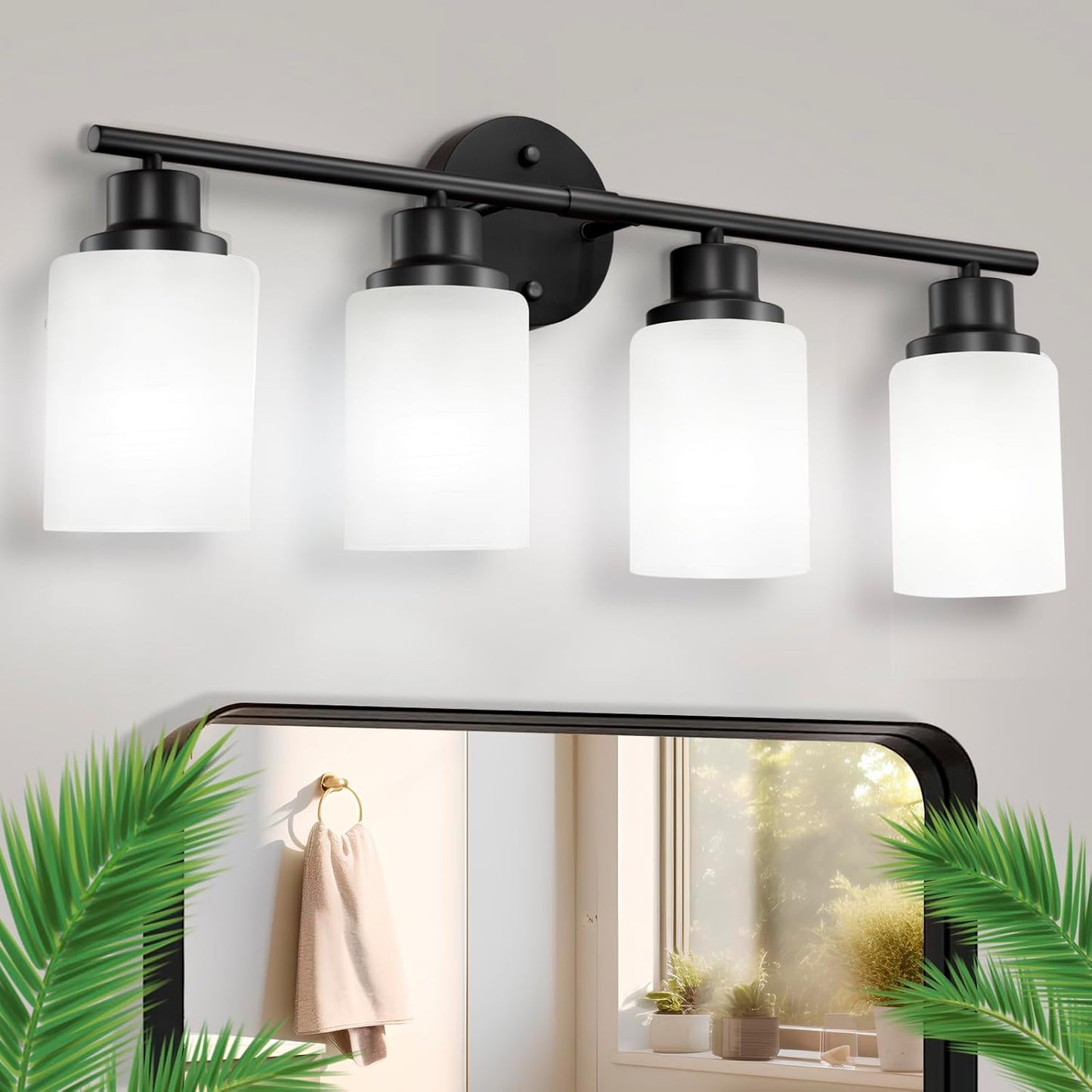 Black Bathroom Vanity Light Fixtures, 4-Light Modern Vanity Lights Bathroom Vanity Wall Lamp Matte Black Bathroom Light Fixtures for Mirror Living Room Hallway Kitchen Cabinet Porch, E26 Base