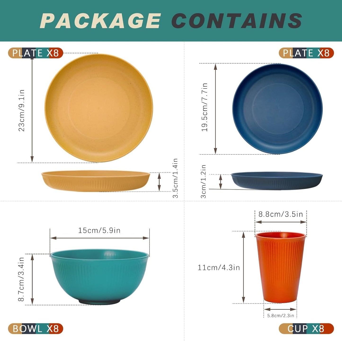 Wheat Straw Dinnerware Sets for 8, Osonm 32PCS