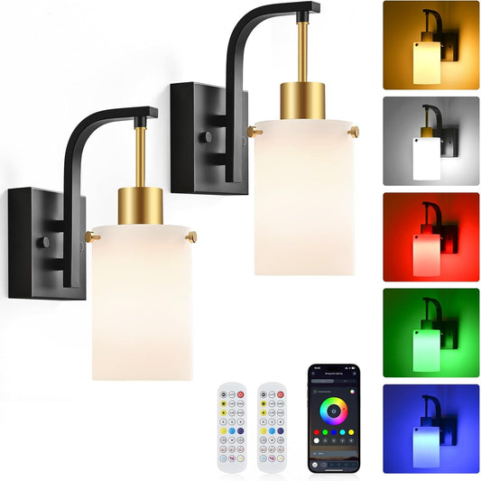 Black & Gold Wall Sconces Set of 2, Remote