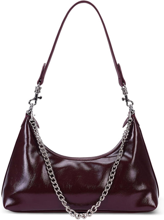 JQWSVE Crescent Shoulder Bags for Women Y2k Purse Hobo Handbag Trendy Glossy Leather Crossbody Bag with Adjustable Strap