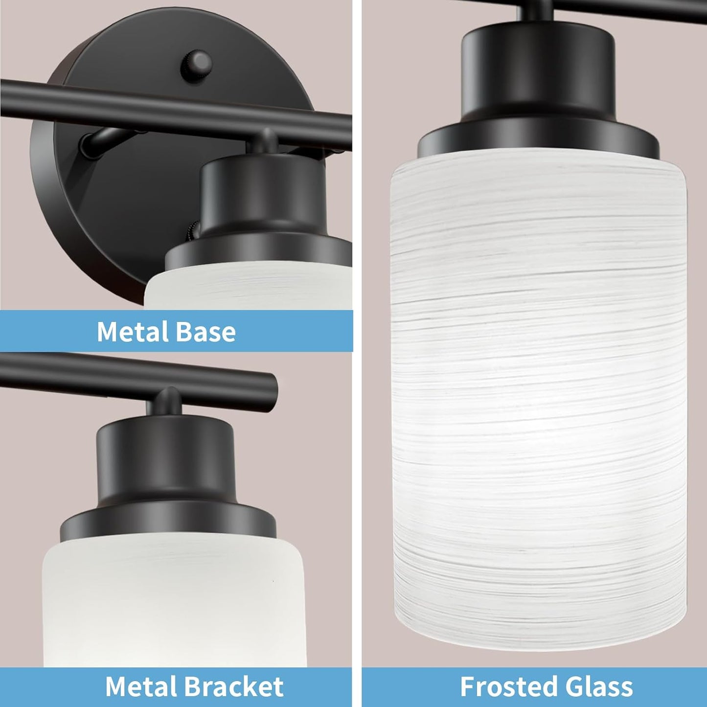 Black Bathroom Vanity Light Fixtures, 4-Light Modern Vanity Lights Bathroom Vanity Wall Lamp Matte Black Bathroom Light Fixtures for Mirror Living Room Hallway Kitchen Cabinet Porch, E26 Base