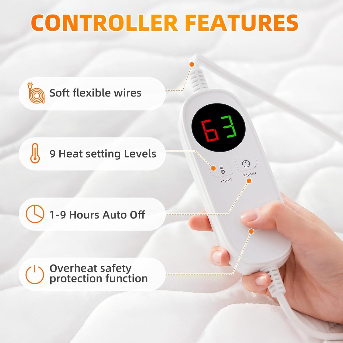 Heated Pad Queen 9 Heat, Fits Up to 21".