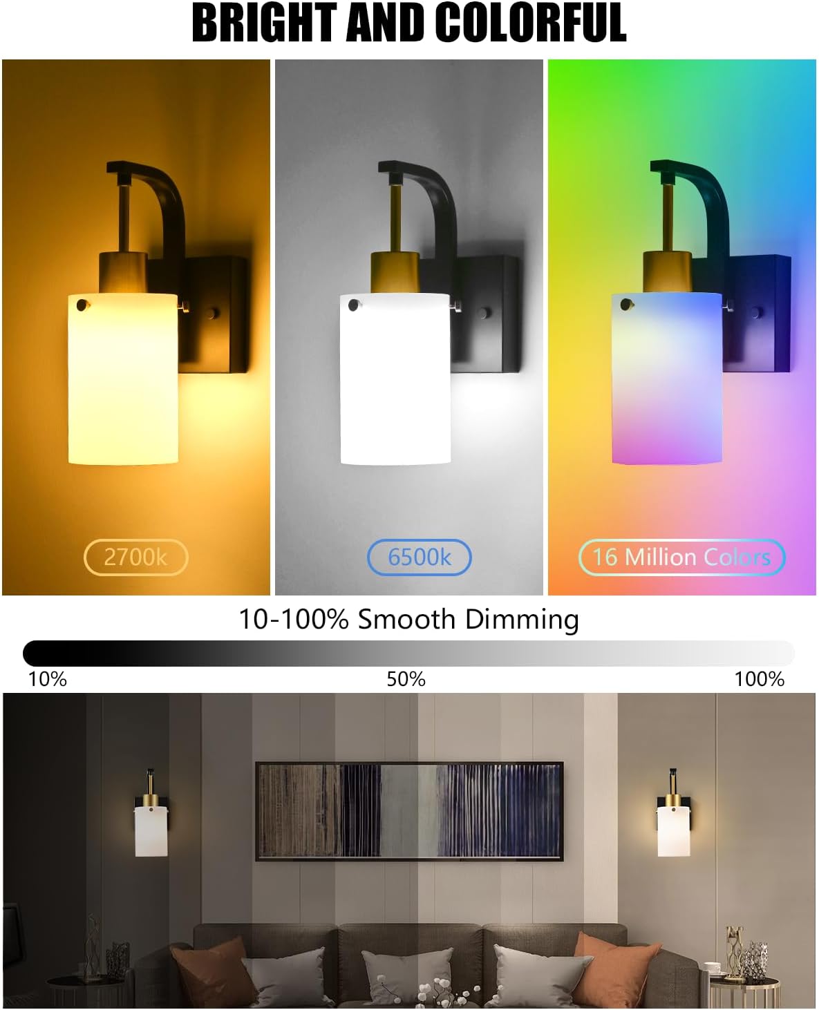 Black & Gold Wall Sconces Set of 2, Remote