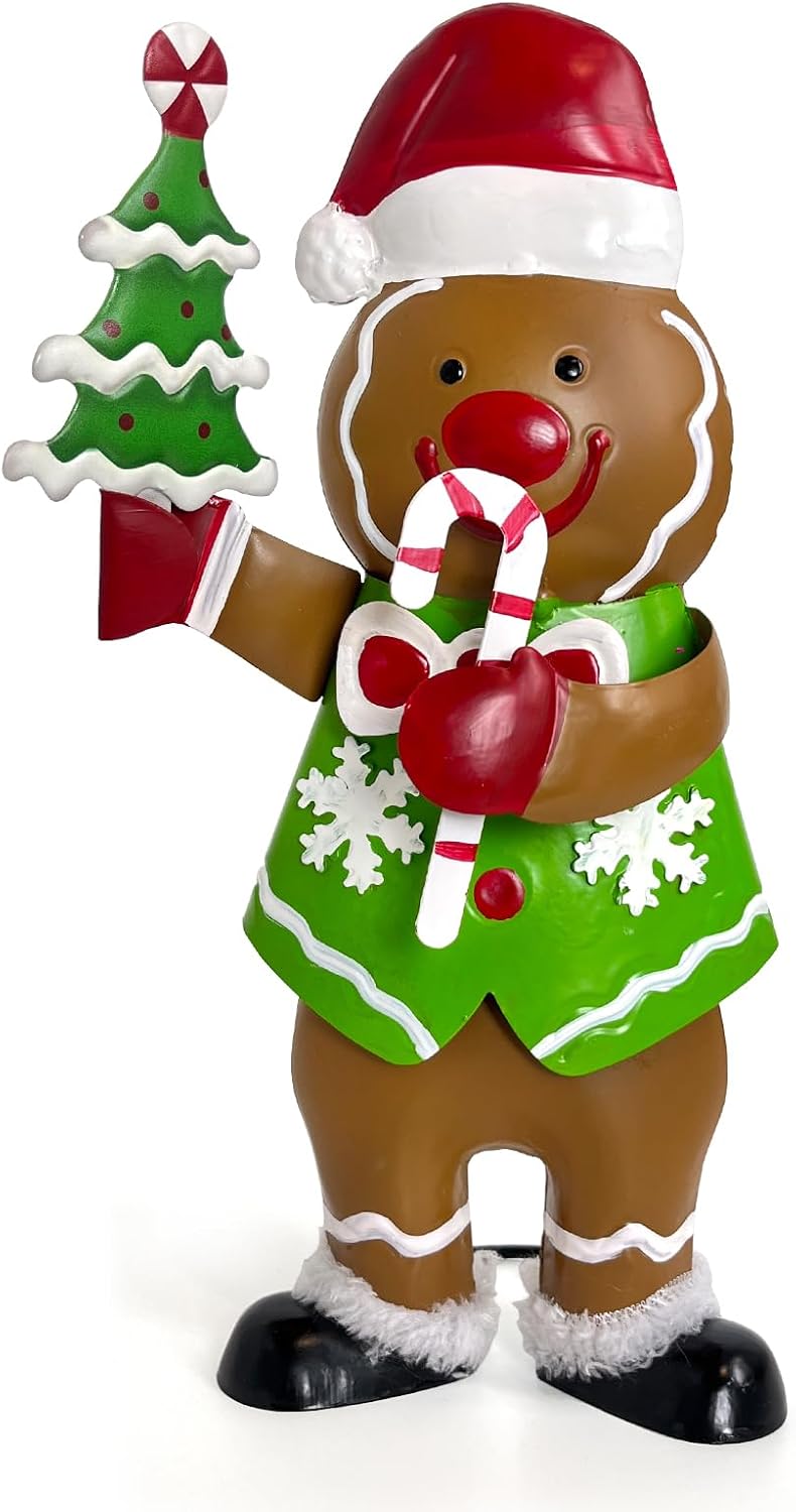 LIFFY Gingerbread Man Statue Christmas Decoration - Handmade Christmas Figurines for Indoor Home Decor - Unique Gift Ideas, with DIY Lights for Warm Holiday Decor