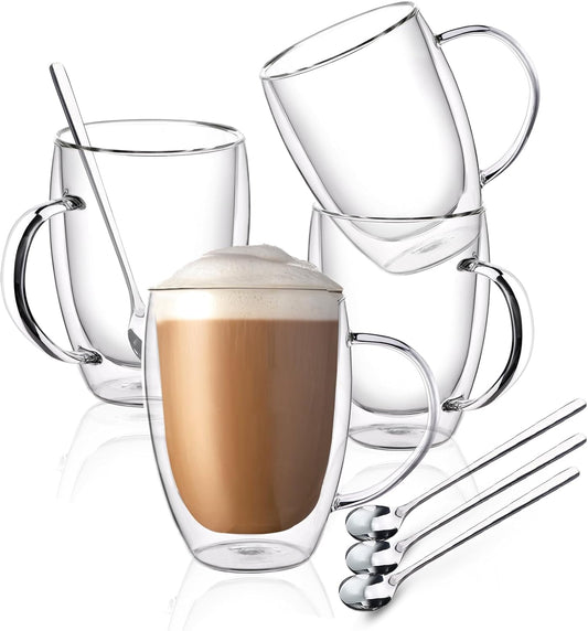 FULGNU Double Wall Glass Coffee Mugs, 12 oz