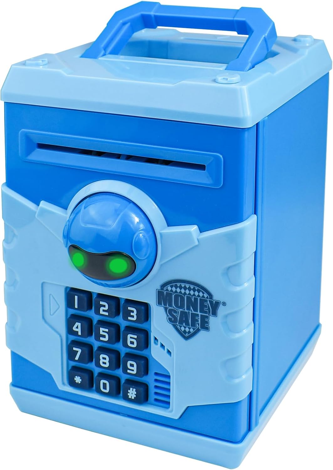 Mini ATM Piggy Bank ATM Machine Best Gift for Kids,Electronic Code Piggy Bank Money Counter Safe Box Coin Bank for Boys Girls Password Lock Case (Blue Robot)
