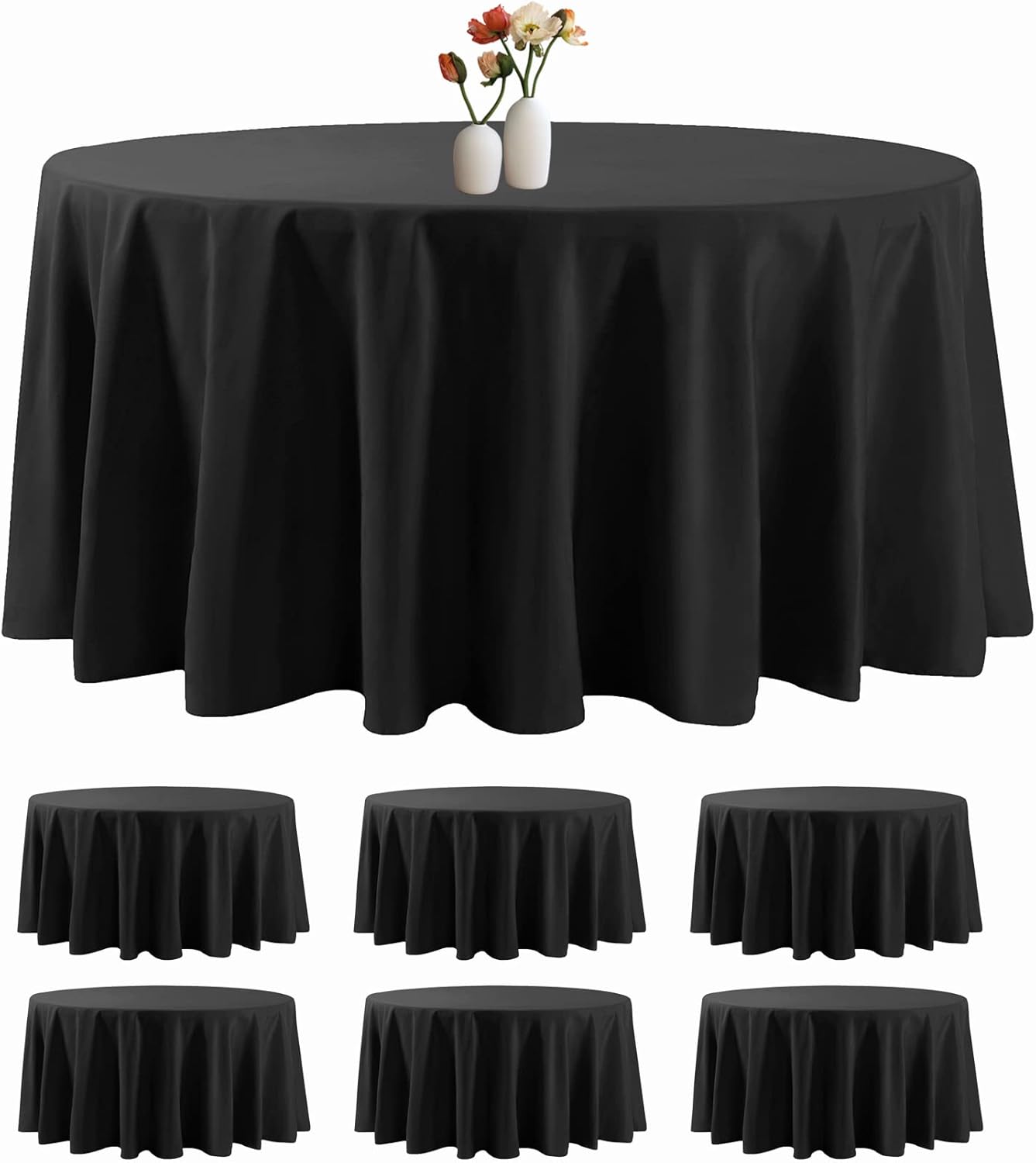 6 Pack 132 Inch Black Tablecloth Polyester