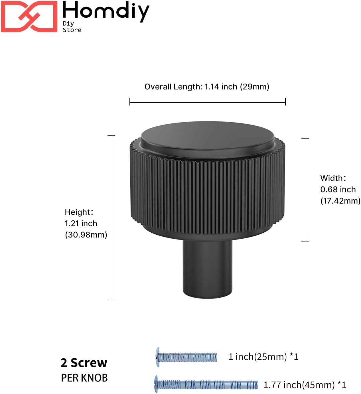 homdiy 5 Pack Matte Black Cabinet Knobs Kitchen Cabinet Knobs Round Knurled Drawer Pulls for Bathroom Kitchen Bedroom, Zinc Alloy