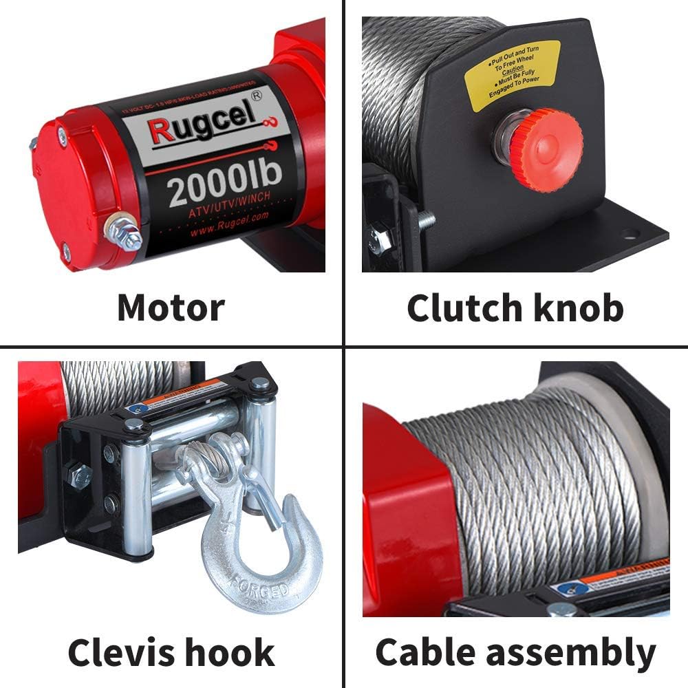 RUGCEL 2000-lb. ATV/UTV Electric Winch