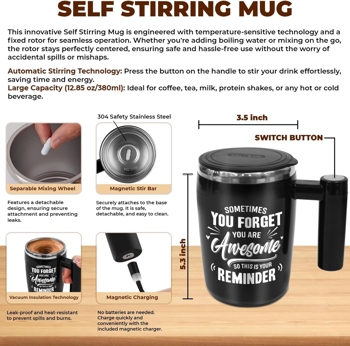 NewEleven Gifts For Him, Her - Gift For Men, Dad, Husband, Friend - Thank You, Appreciation, Graduation Present For Men, Boss, Coworker, Teacher - 14 Oz Self Stirring Mug