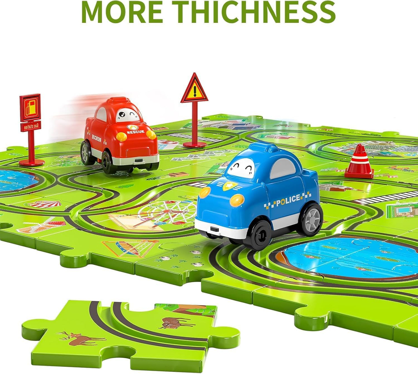 TEMI 48 Pieces Puzzle Race Tracks Car Set Toys for Kids Ages 3 4 5 6 Year Olds- Toddler Gifts for 3-5, Puzzle Tracks Car Playset for Boys Ages 3-6 Birthday