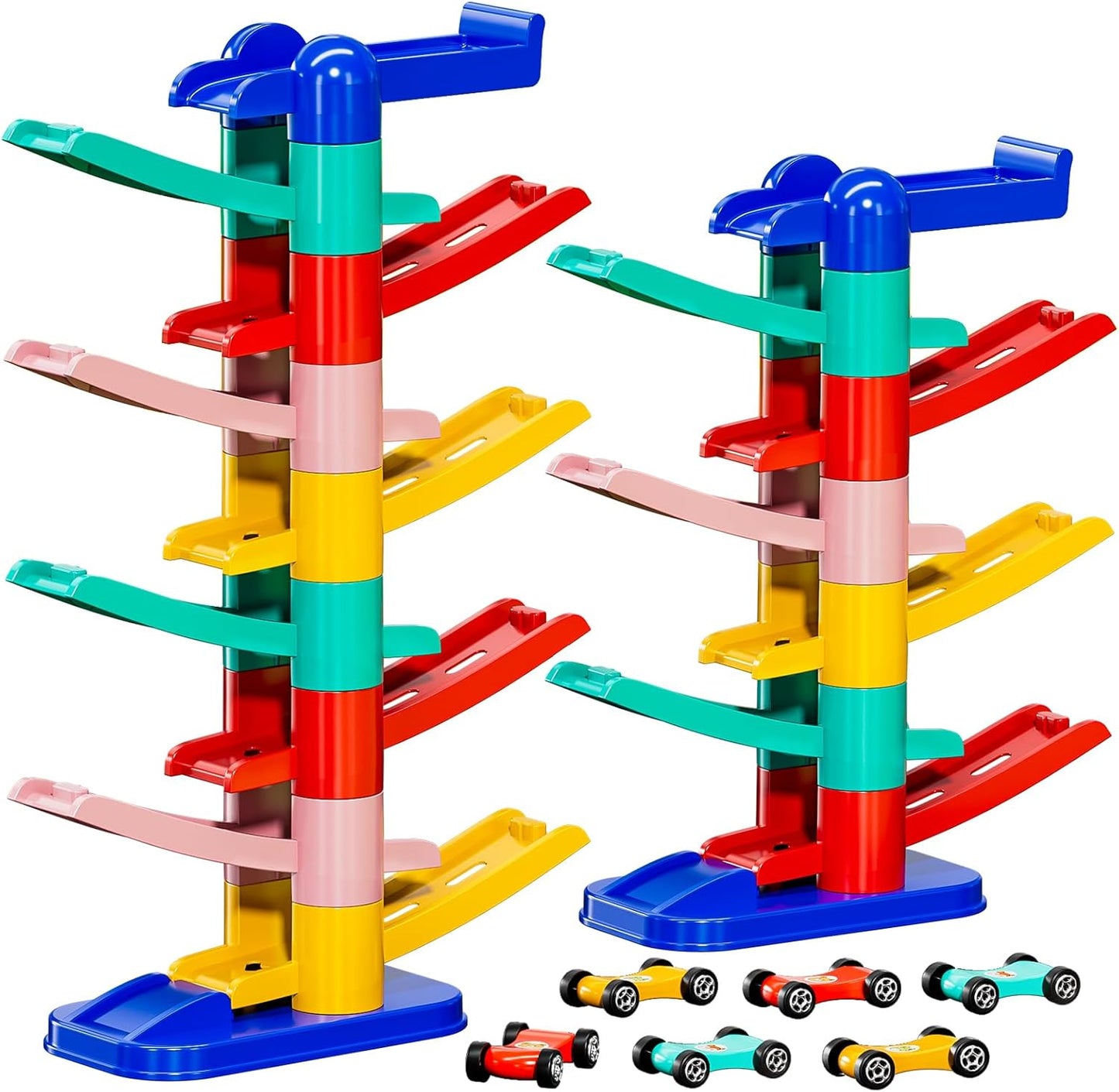 TEMI Kids Play Cars Race Cars for Boys Girls 1 2 3 4 5 6 7 8 Years Old - Car Toy Set, Race Cars Tracks with 4 Small Cars, Toddler Race Track for Kids 18-36 Months, Christmas Birthday Gifts Car Sets