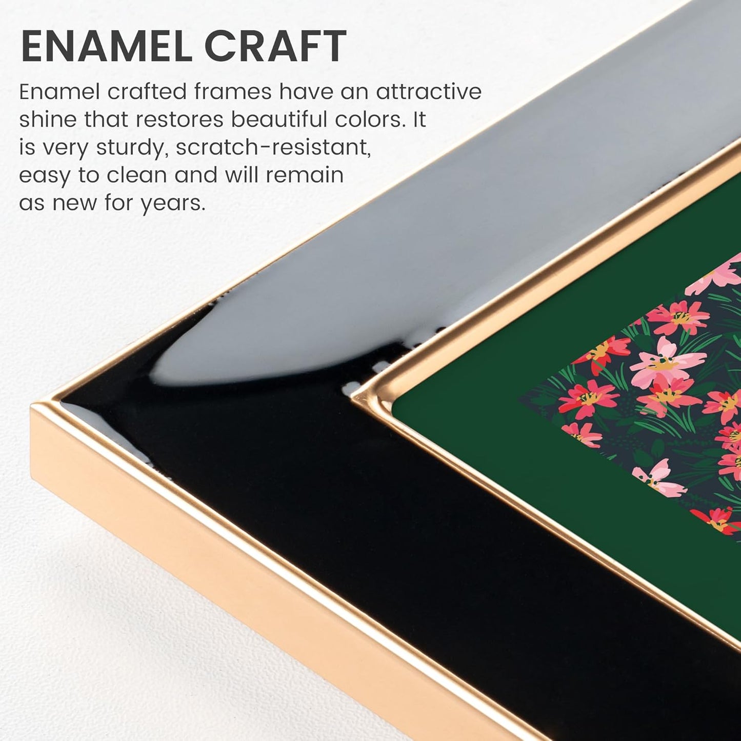 4x6 Enamel Picture Frame, Gold Metal Edge with Easel, Real Glass Photo Frame for Wall and Tabletop Display Family Office Photo Gallery, Black Enamel/1pc