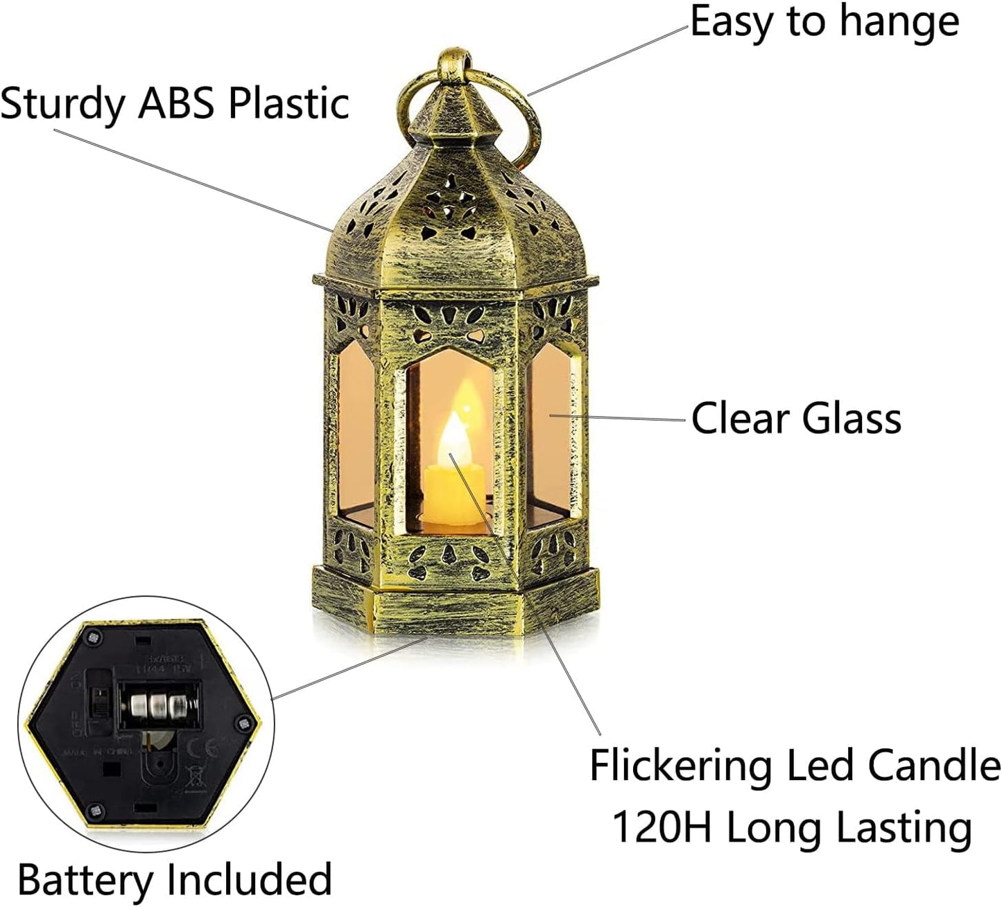 Mini Lanterns with LED Candles, Set of 10