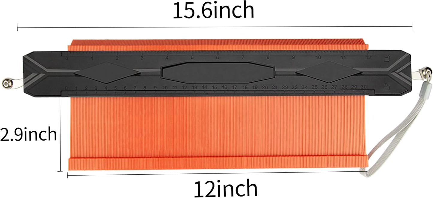 12" Widen Contour Gauge Profile Tool with 2 Locks,Extend Aluminum Core Orange Copy Irregular Shape Duplicator,Must Have Tool for DIY Handyman Precisely Copy Irregular Shape,Gifts for Men&Dad