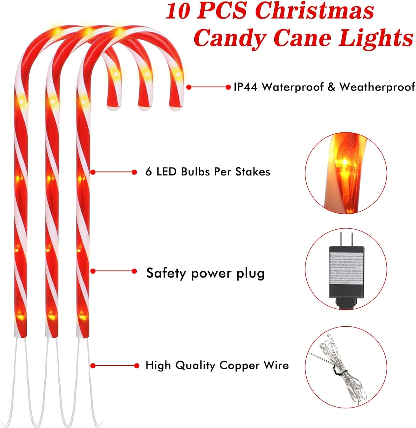 SANKUU 10 Pack Candy Canes Outdoor Decorations, 21 inches Christmas Candy Cane Pathway Markers Lights with Stakes, Christmas Candy Cane Lights for Xmas Yard Patio Garden Walkway