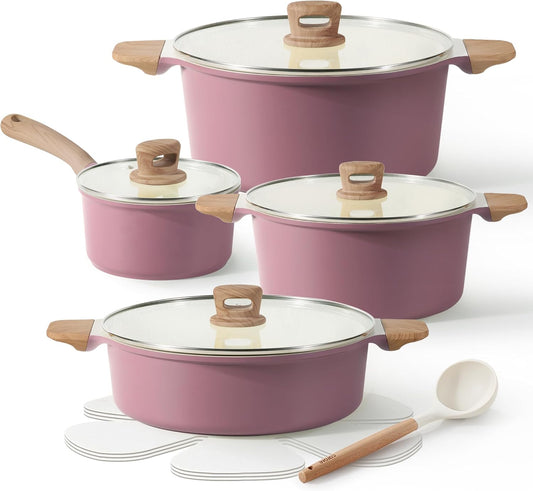 CAROTE 12 Pcs Nonstick Cookware Set, Purple