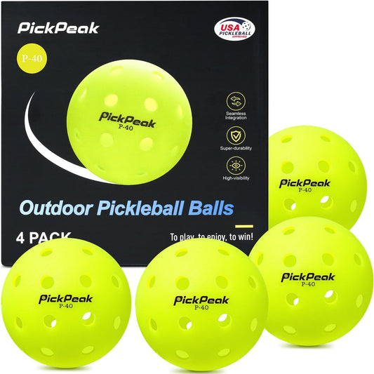 Outdoor Pickleball Balls Usapa Approved 4 Pack|12 Pack 40 Holes Competition Pickle Balls for Tournament Play | Crack Resistant Pickleball for Beginner Intermediate Pro Player