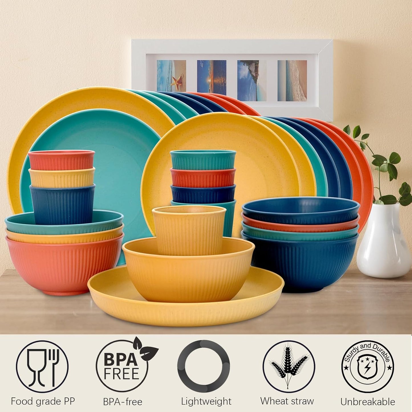 Wheat Straw Dinnerware Sets for 8, Osonm 32PCS