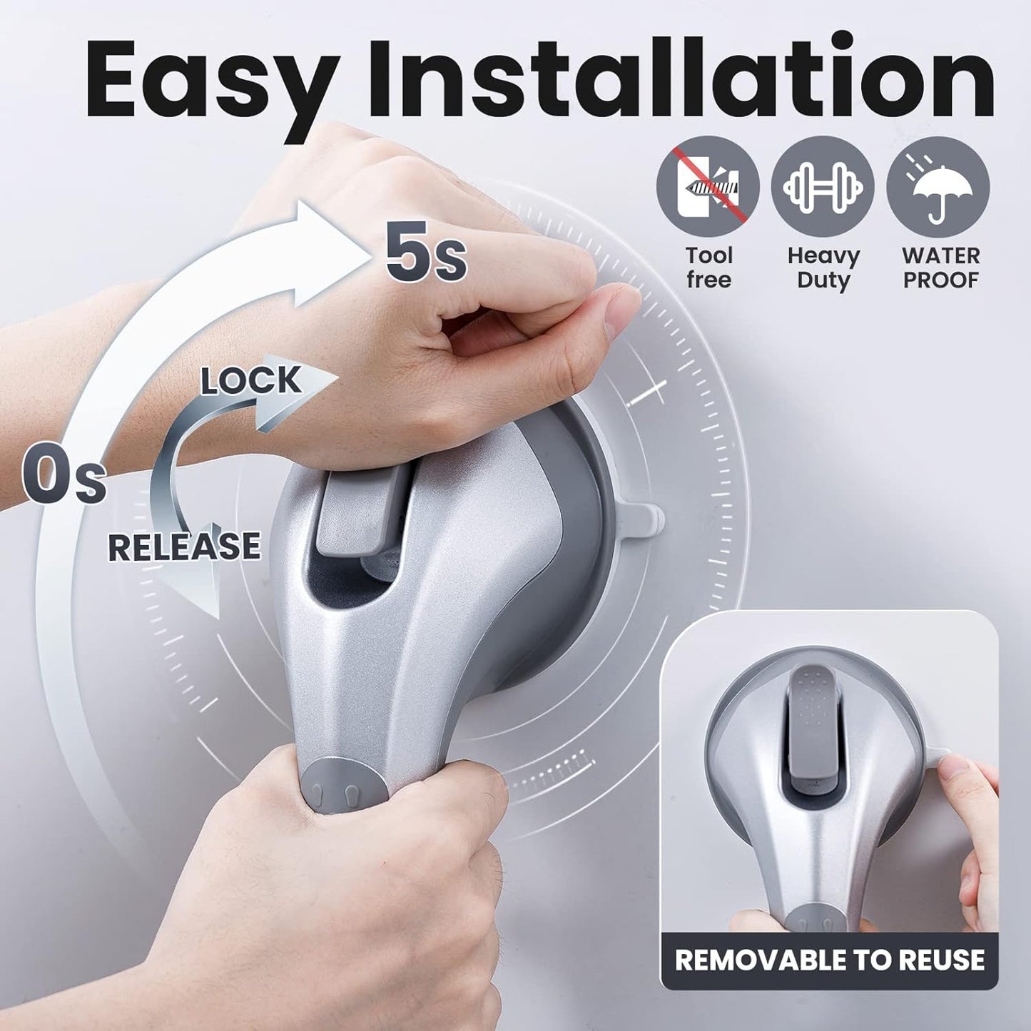 LEVERLOC Shower Grab Bars 2 Pack, Silver