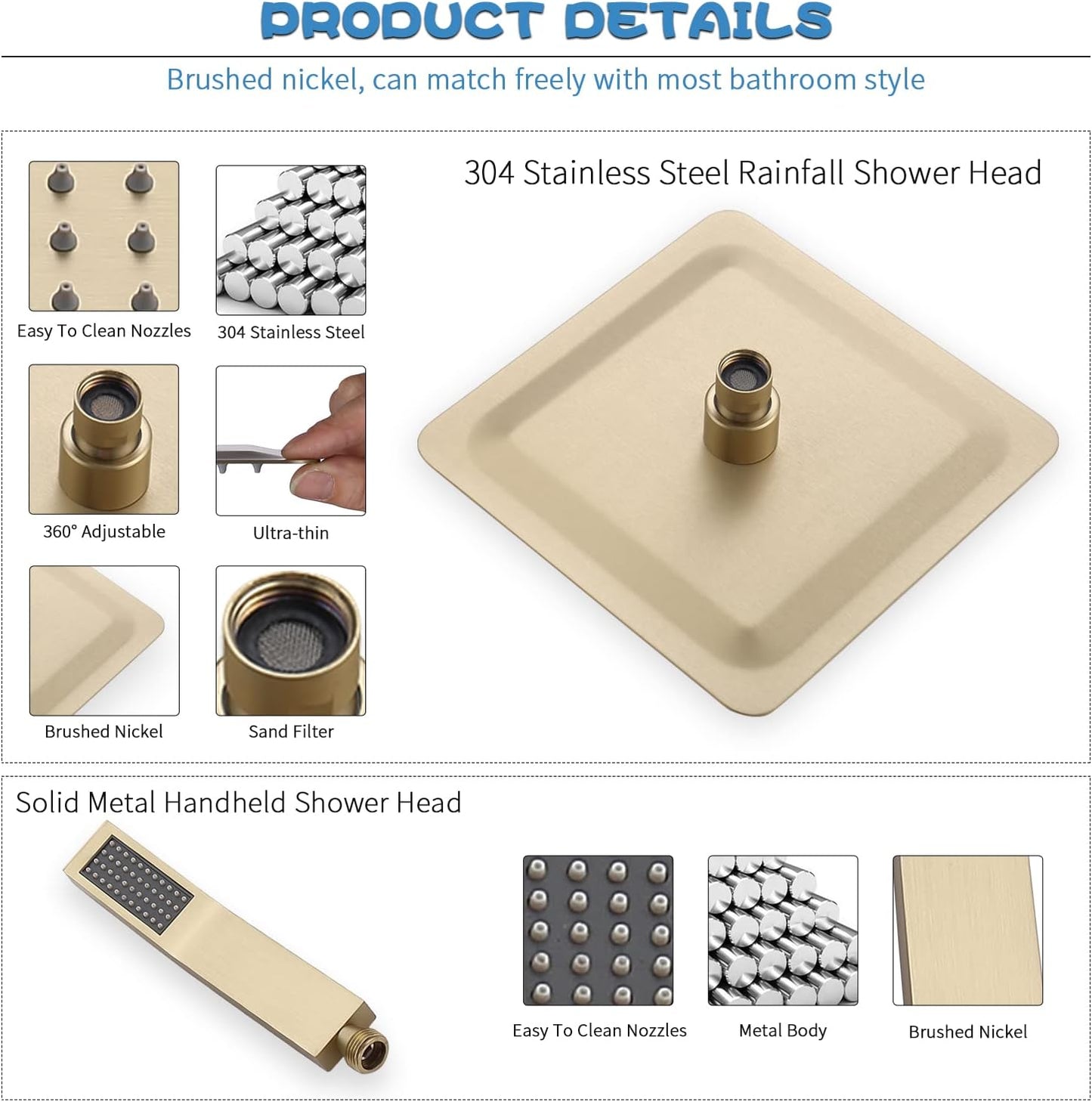 All Metal Dual Square Shower Faucet Set