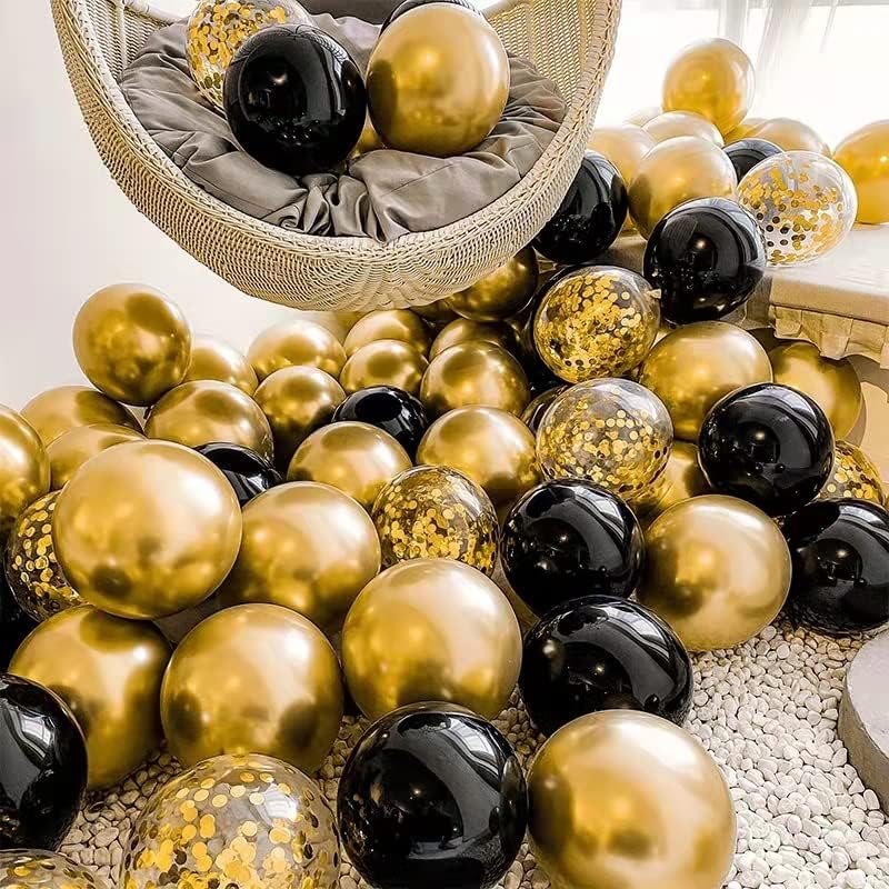 Black and Gold Balloon Arch Garland Kit-2025 New Years Balloons NYE Party White Metallic Marble Foil Balloons for Birthday Graduation Wedding Baby&Bridal Shower Retirement Bachelorette Anniversary