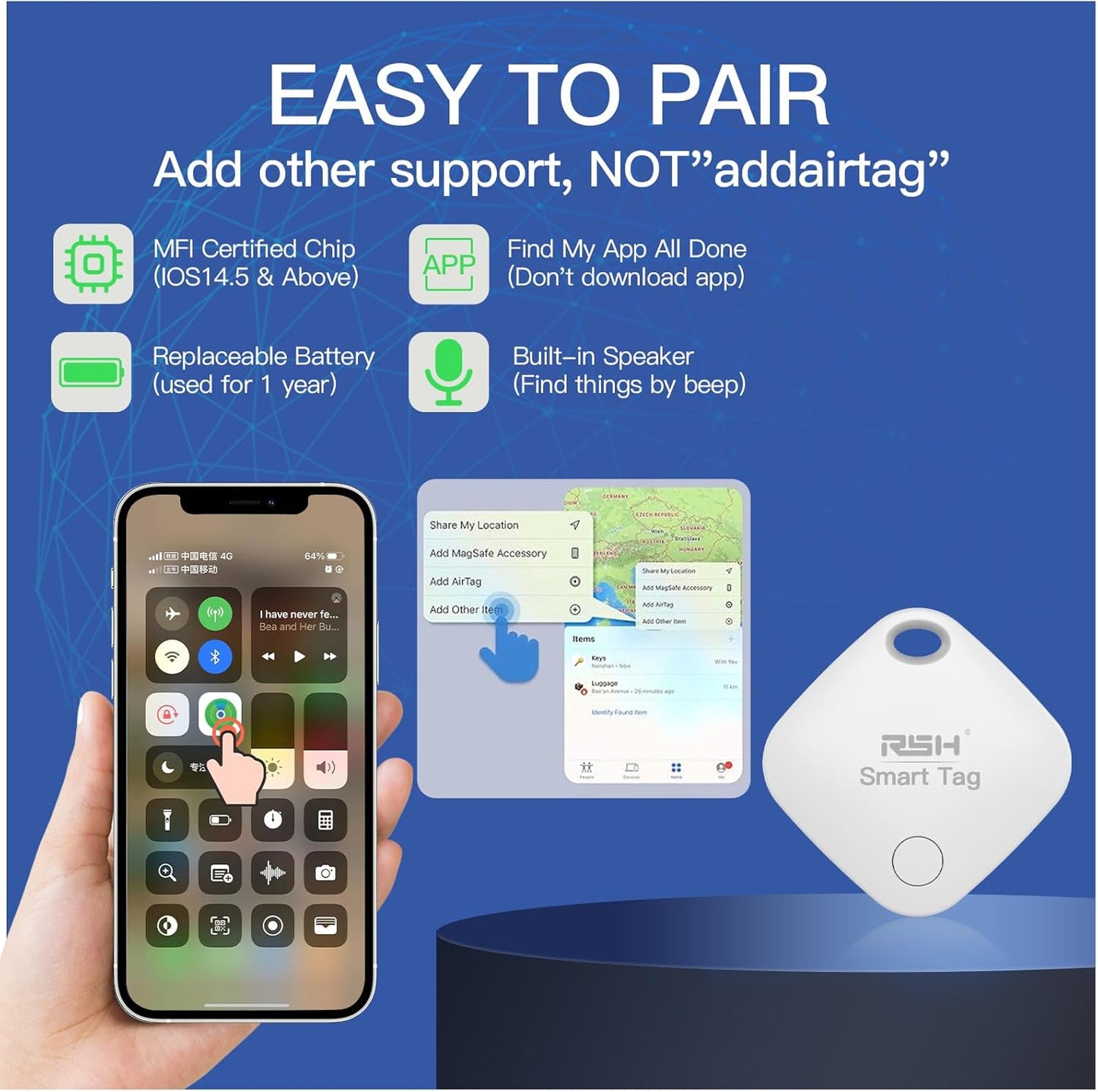 Key Finder, Bluetooth Luggage Tracker (2 Pack)