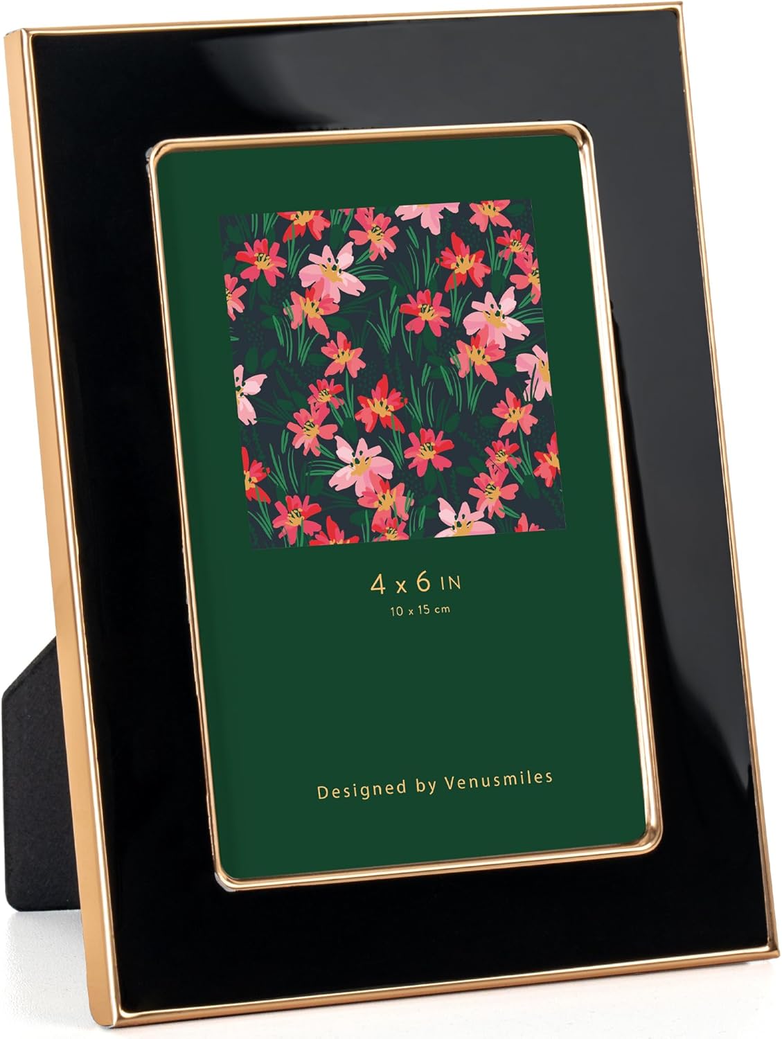 4x6 Enamel Picture Frame, Gold Metal Edge with Easel, Real Glass Photo Frame for Wall and Tabletop Display Family Office Photo Gallery, Black Enamel/1pc