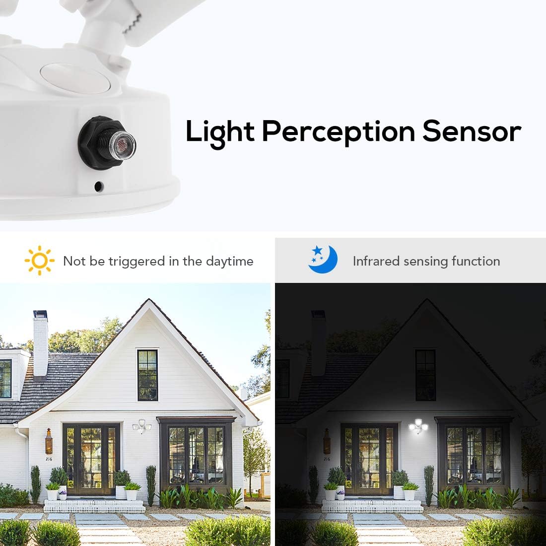 LED Dusk to Dawn Security Lights,Flood Lights with Photocell, 3800LM 5000K White Floodlights IP65 Waterproof 3 Heads Exterior Light for Garage, Patio, Yard(Photocell Sensor)