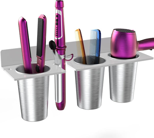 Hair Dryer Holder with 3 Stainless Steel Cups