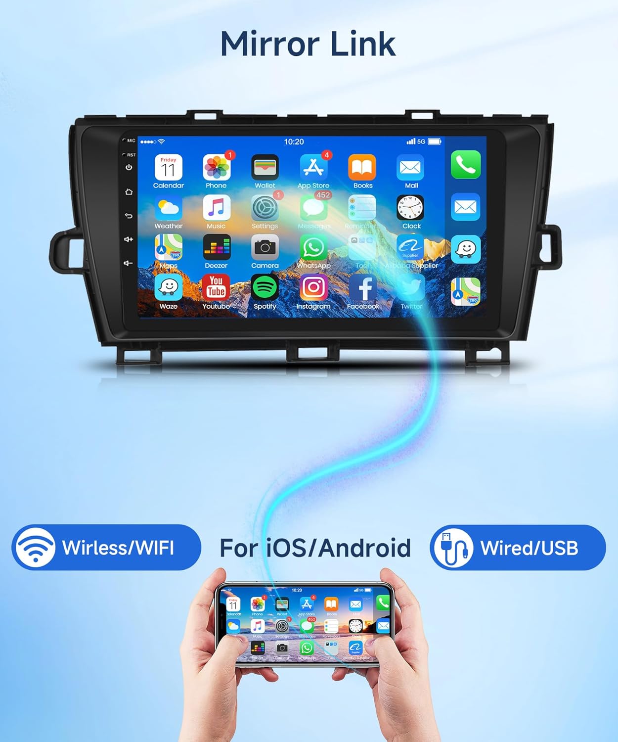 Android 13 Car Radio for Toyota Prius 2010-2015, Rimoody Car Stereo GPS Navigation WiFi Mirror Link 9 Inch Touchscreen Bluetooth FM/RDS EQ + Backup Camera