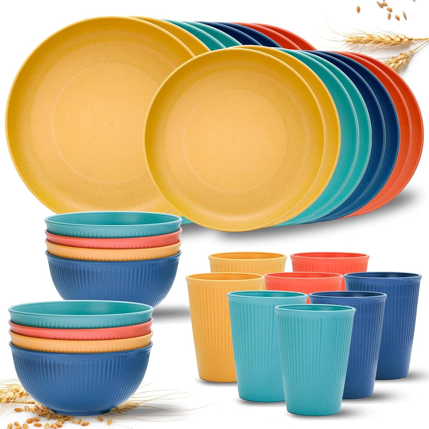 Wheat Straw Dinnerware Sets for 8, Osonm 32PCS