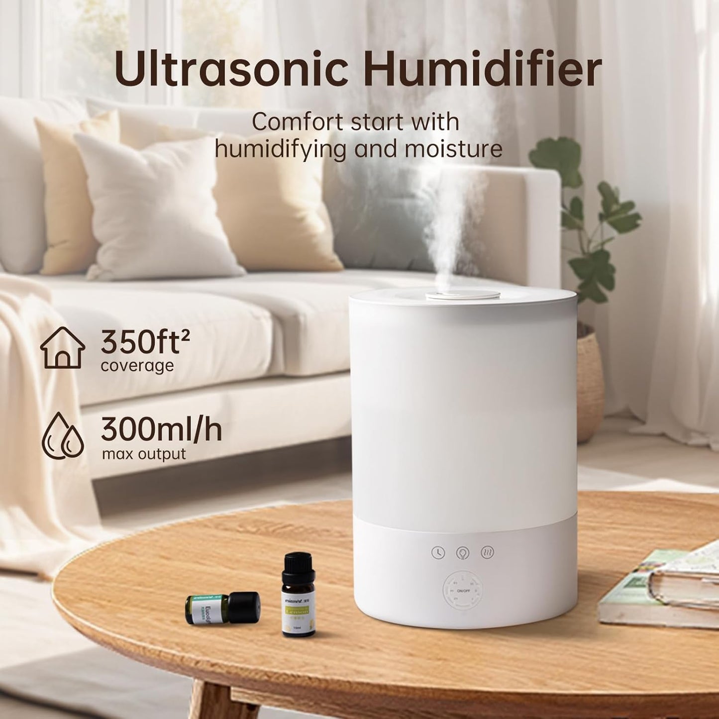 YOGIN Humidifiers for Bedroom Large room,Top fill 2.5L Ultrasonic cool mist Humidifiers for Baby Nursery and Plants,Up to 24 Hours, 24db Quiet,Night Light, Auto Shut Off, Easy Clean Humidifier