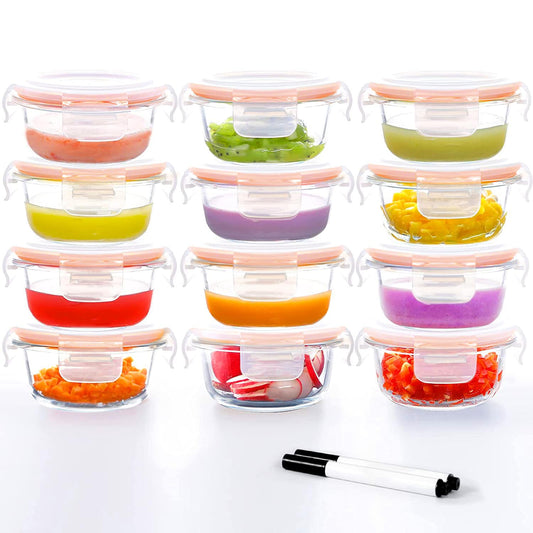 Luvan 7oz Glass Baby Food Containers, 12 Pk