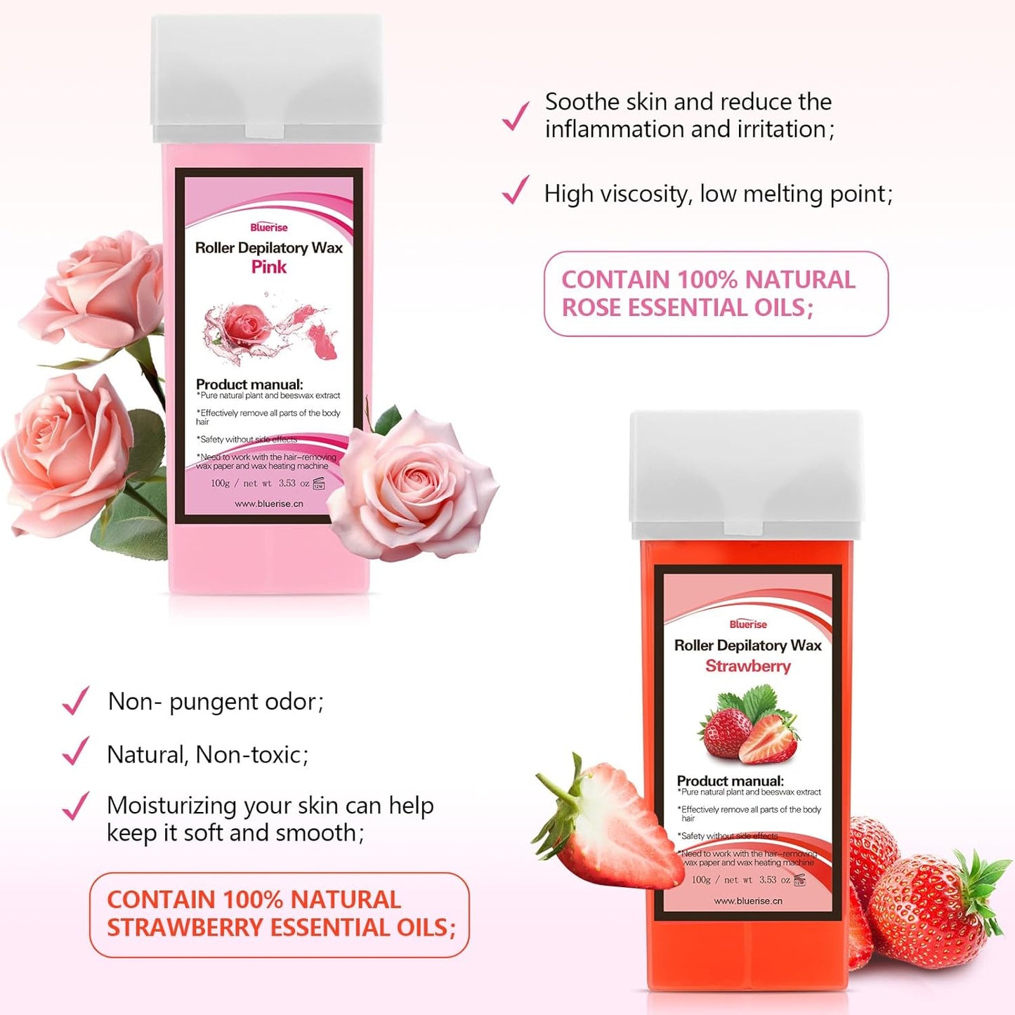 BLUERISE Wax Kit, Waxing Kit with 4 Roll Ons