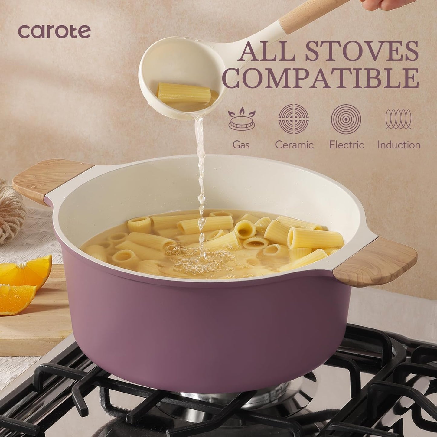 CAROTE 12 Pcs Nonstick Cookware Set, Purple