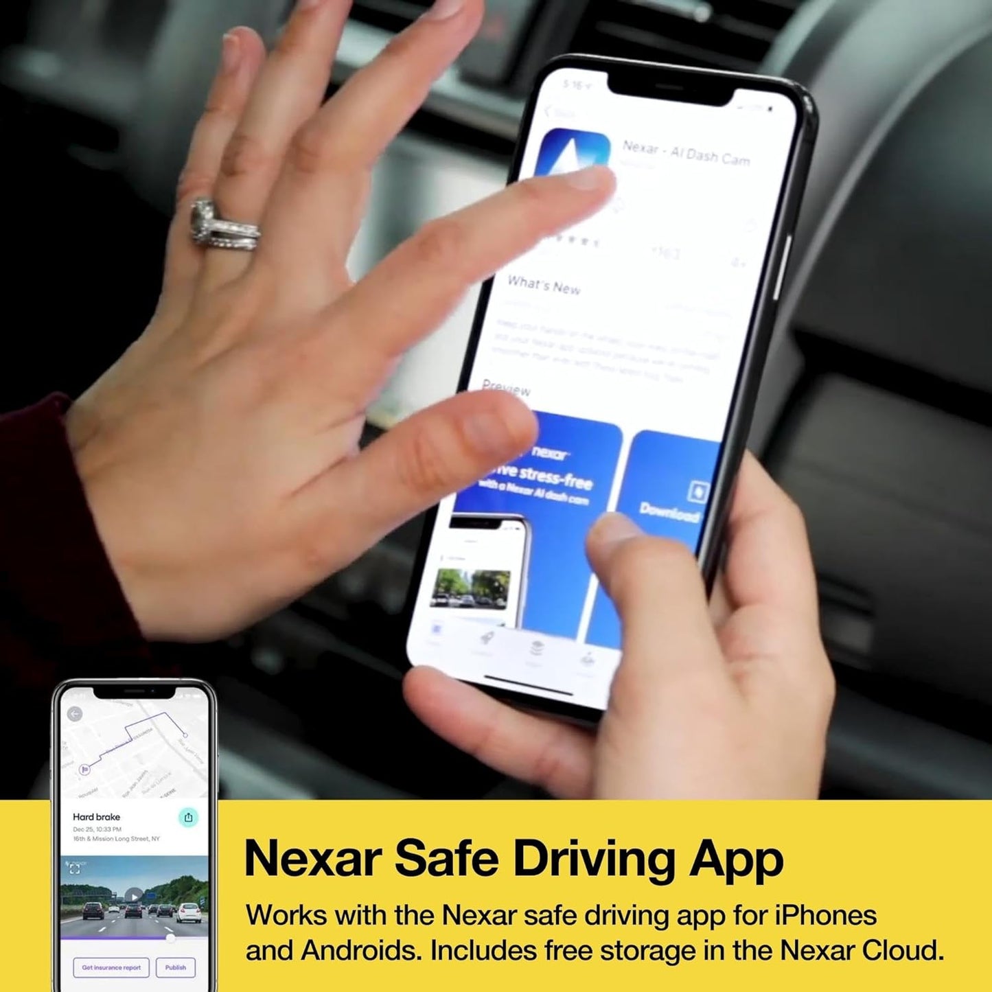 Scosche NEXC2128-XCES0 Full HD Two-Way Smart Dash Cam Powered by Nexar with Suction Cup and 128GB Memory