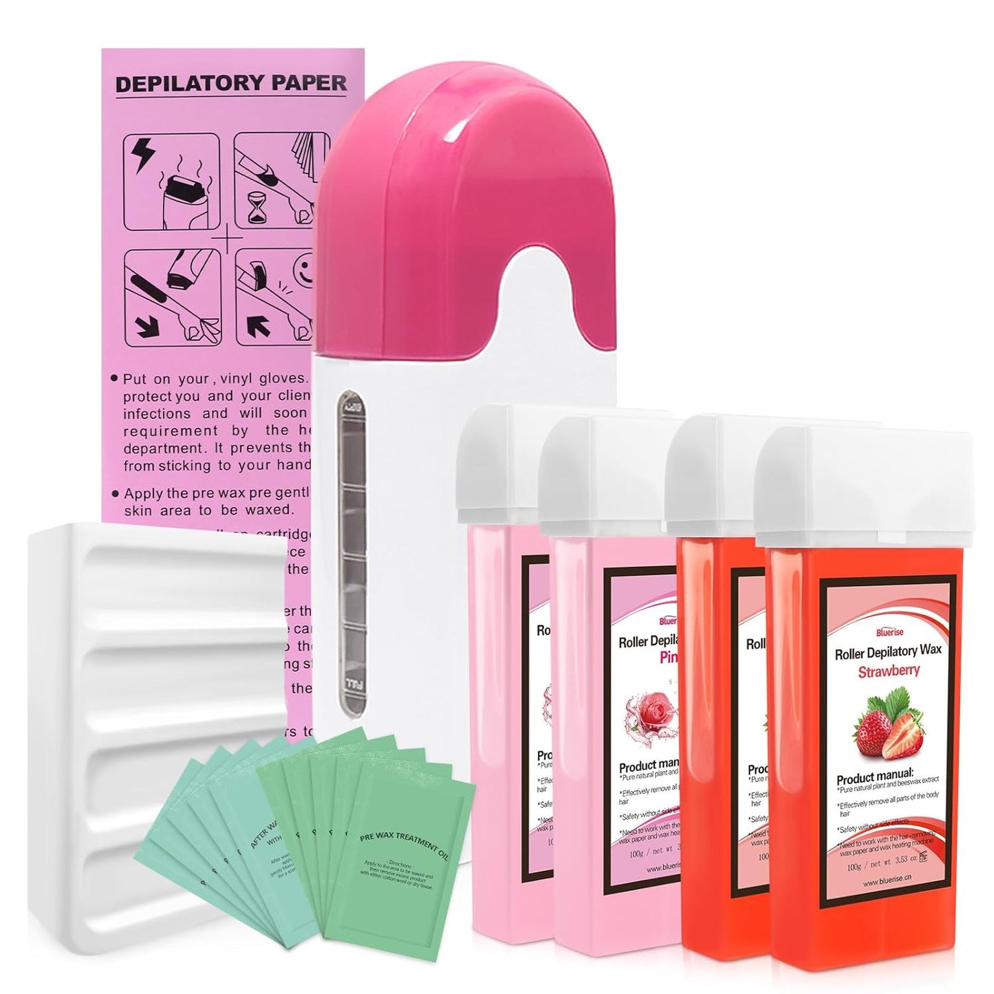 BLUERISE Wax Kit, Waxing Kit with 4 Roll Ons