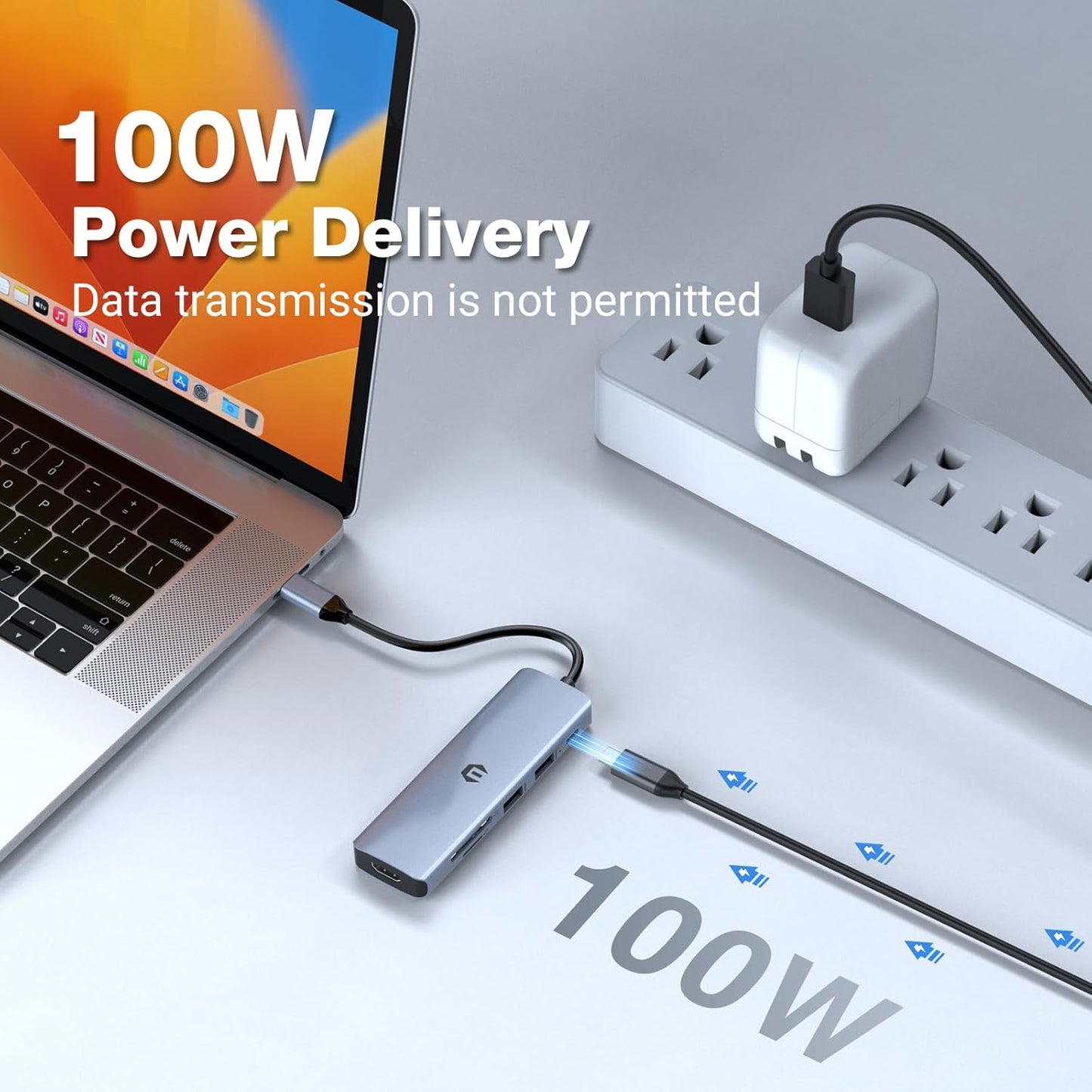 6 in 1 USB C Hub, HDMI, 100W PD, USB 3.0, TF