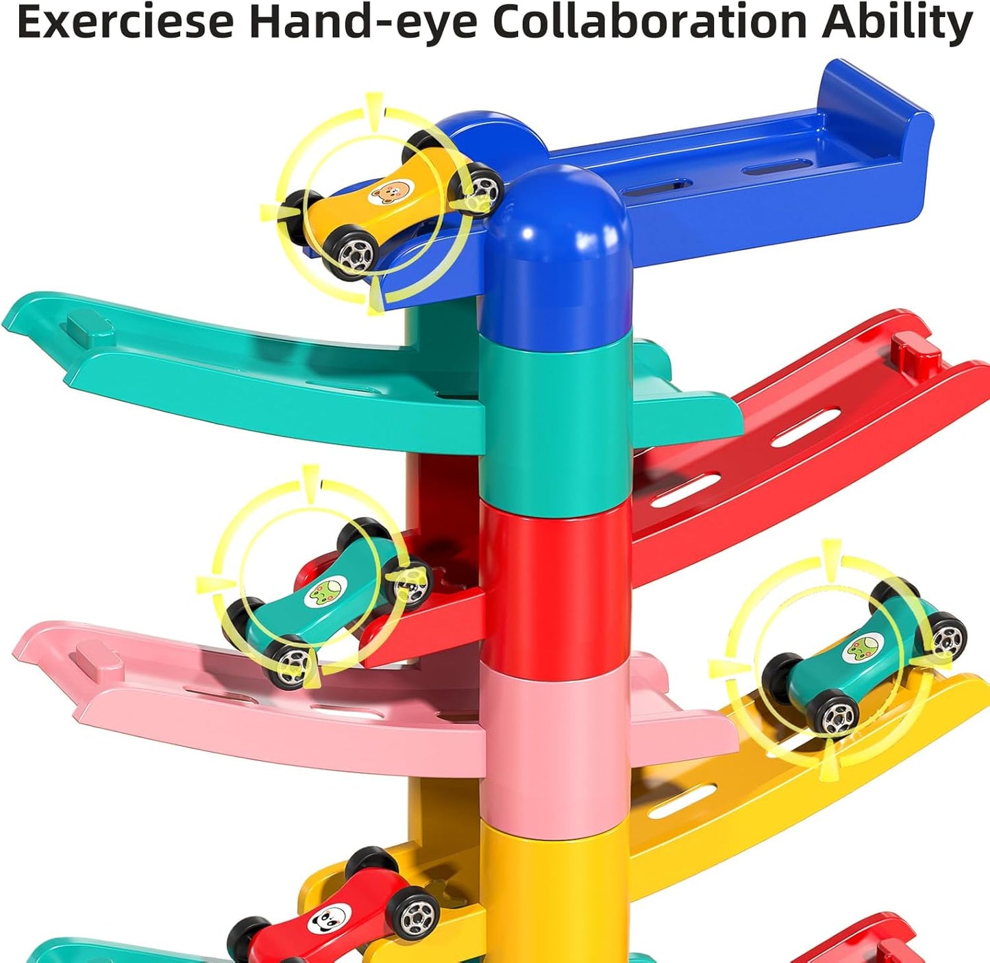 TEMI Kids Play Cars Race Cars for Boys Girls 1 2 3 4 5 6 7 8 Years Old - Car Toy Set, Race Cars Tracks with 4 Small Cars, Toddler Race Track for Kids 18-36 Months, Christmas Birthday Gifts Car Sets