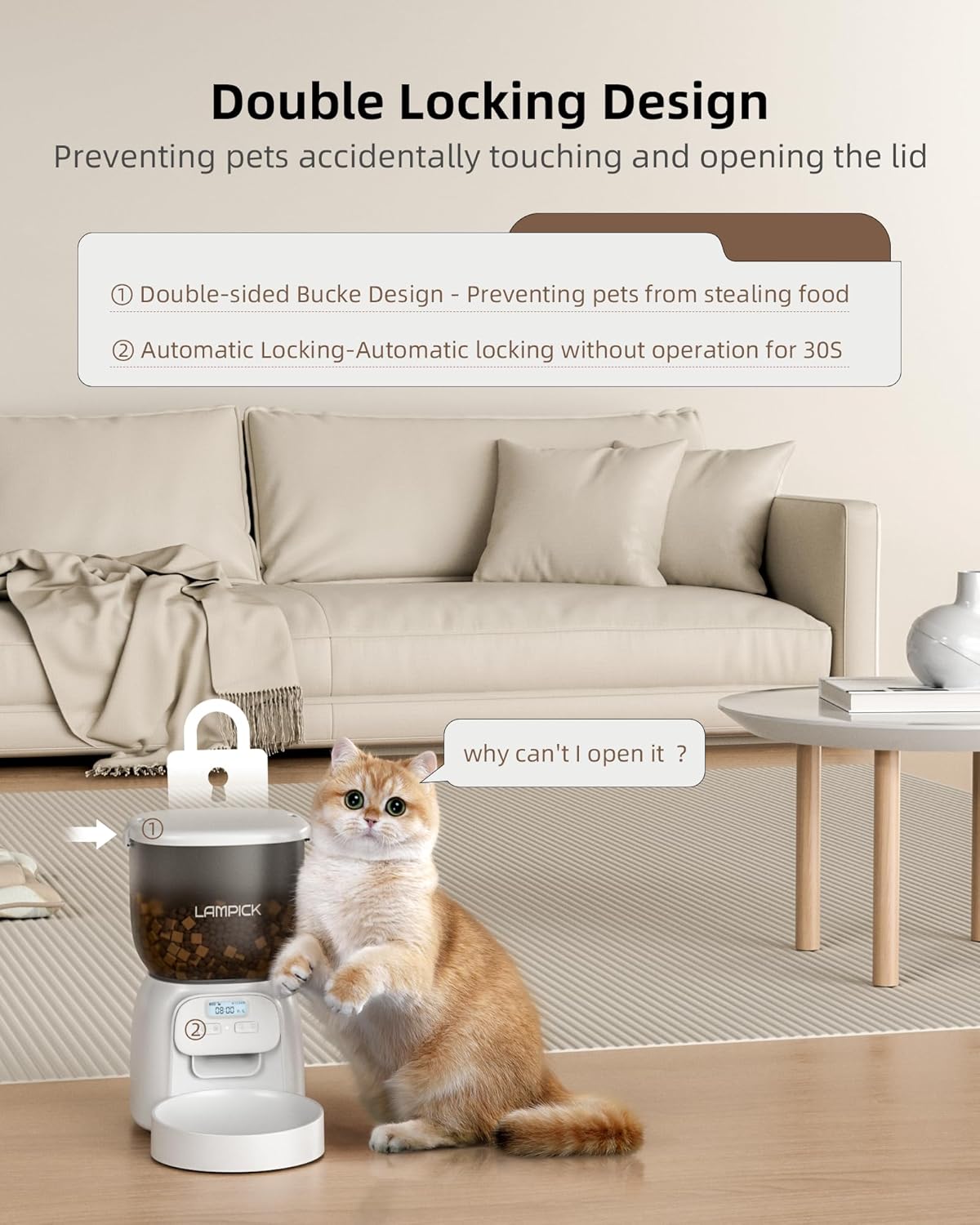 LAMPICK Cat Feeder, 4L Detachable Dispenser