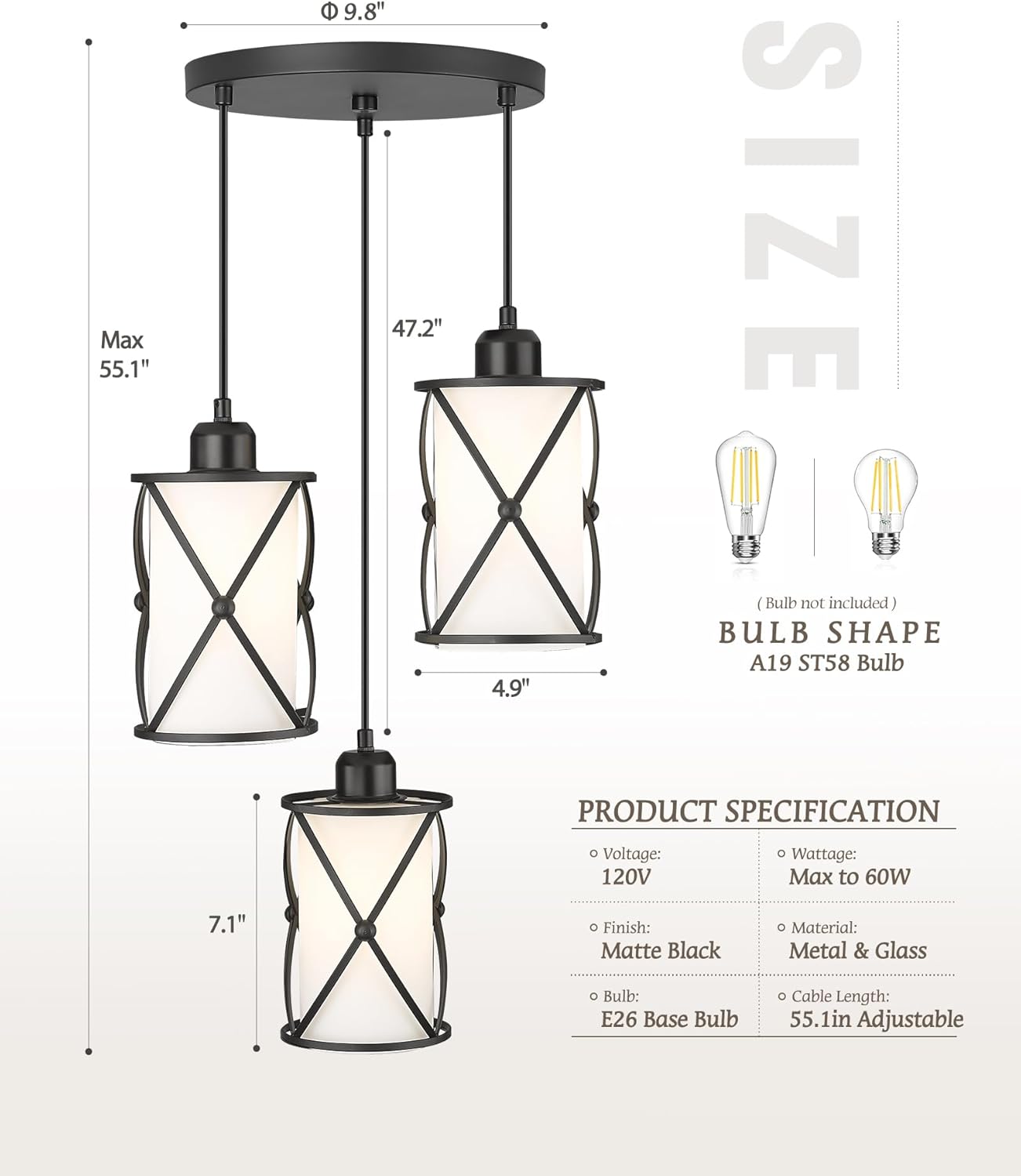 Osimir 3-Light Chandelier, Black Pendant